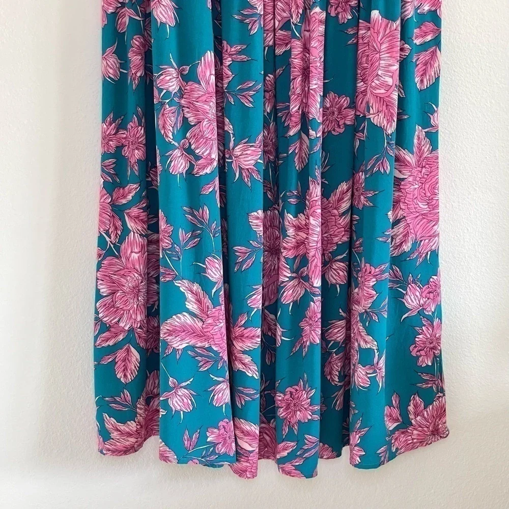 Abel The Label Bonnie Floral Boho Yoke Maxi Skirt Teal Pink Large